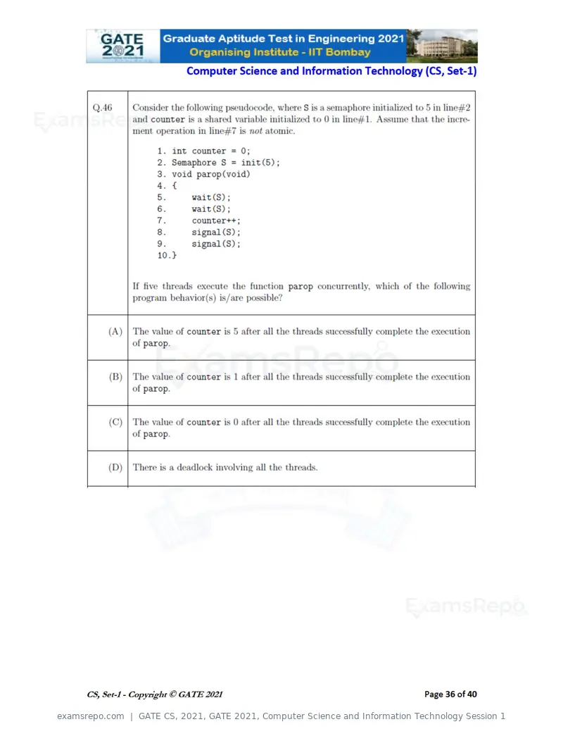 GATE CS 2021 question paper, GATE 2021, Computer Science and Information Technology Session 1, page 37 of 91