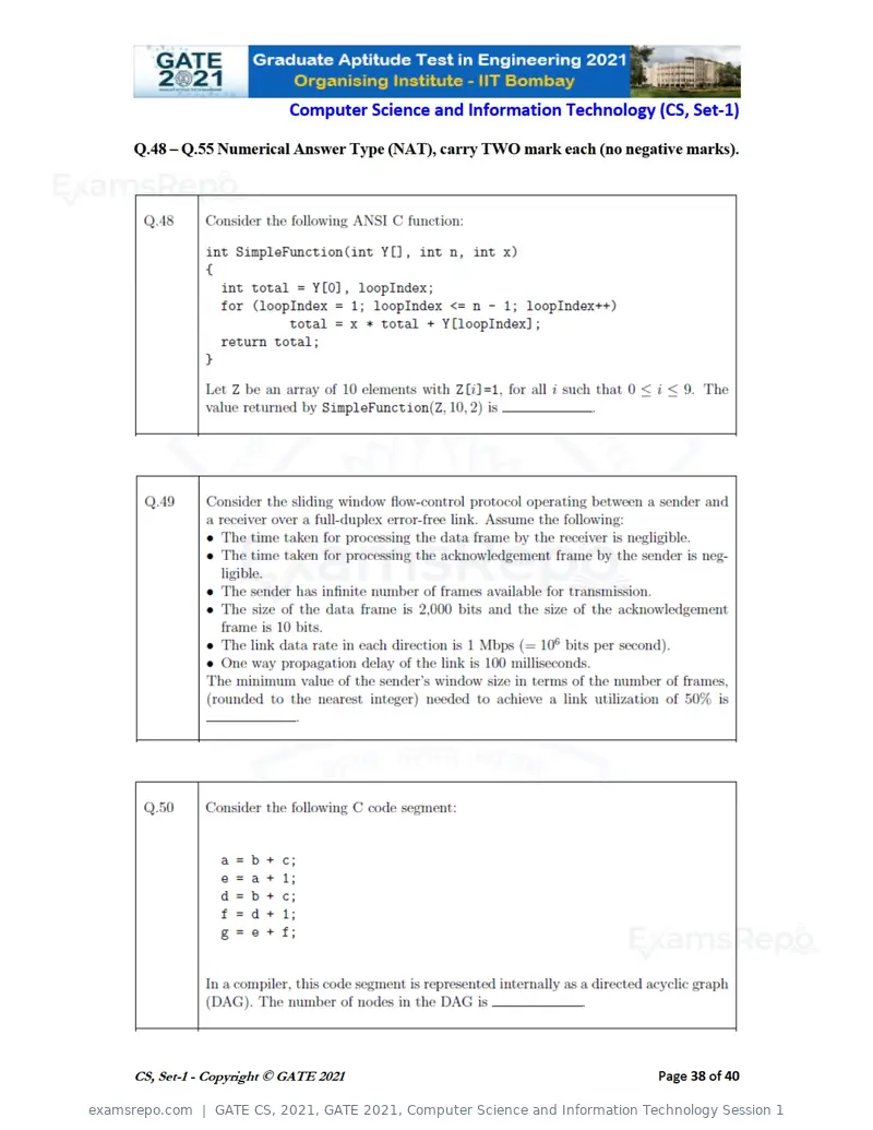 GATE CS 2021 question paper, GATE 2021, Computer Science and Information Technology Session 1, page 39 of 91