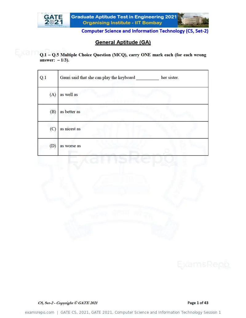 GATE CS 2021 question paper, GATE 2021, Computer Science and Information Technology Session 1, page 46 of 91