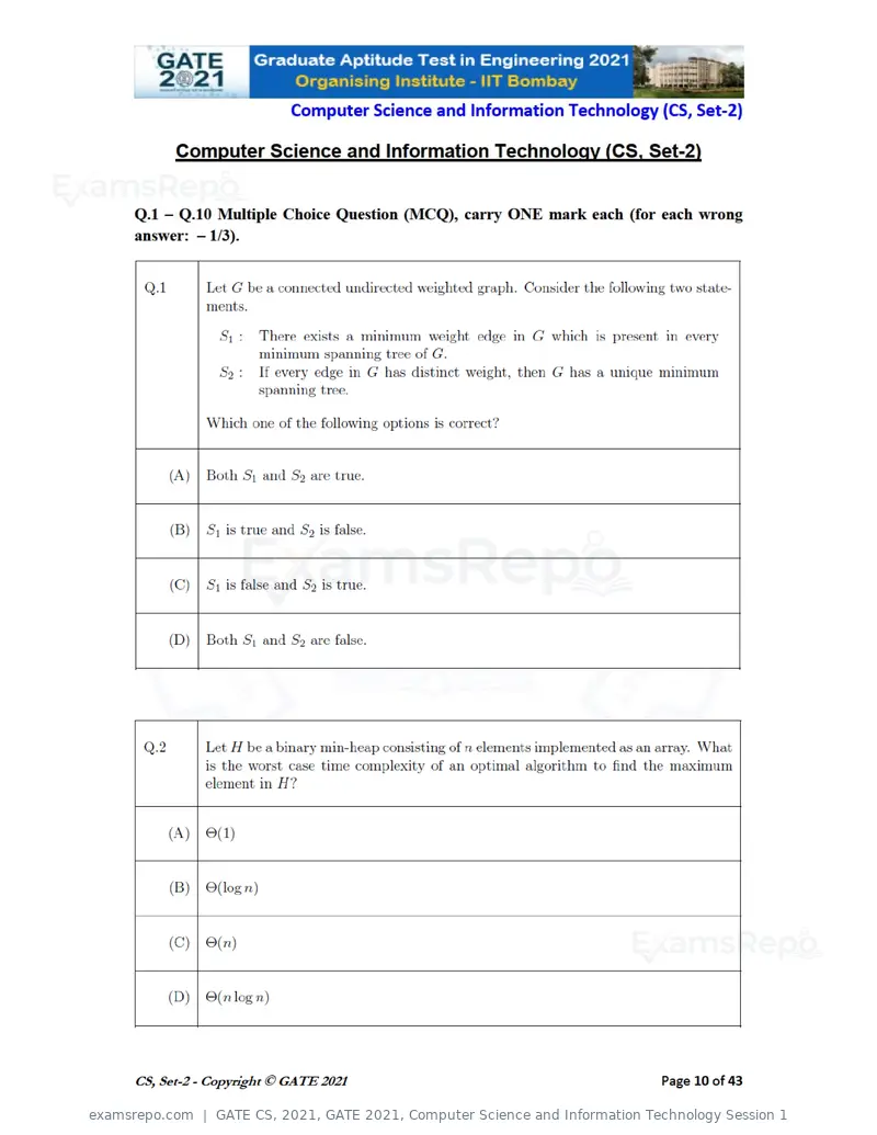 GATE CS 2021 question paper, GATE 2021, Computer Science and Information Technology Session 1, page 55 of 91
