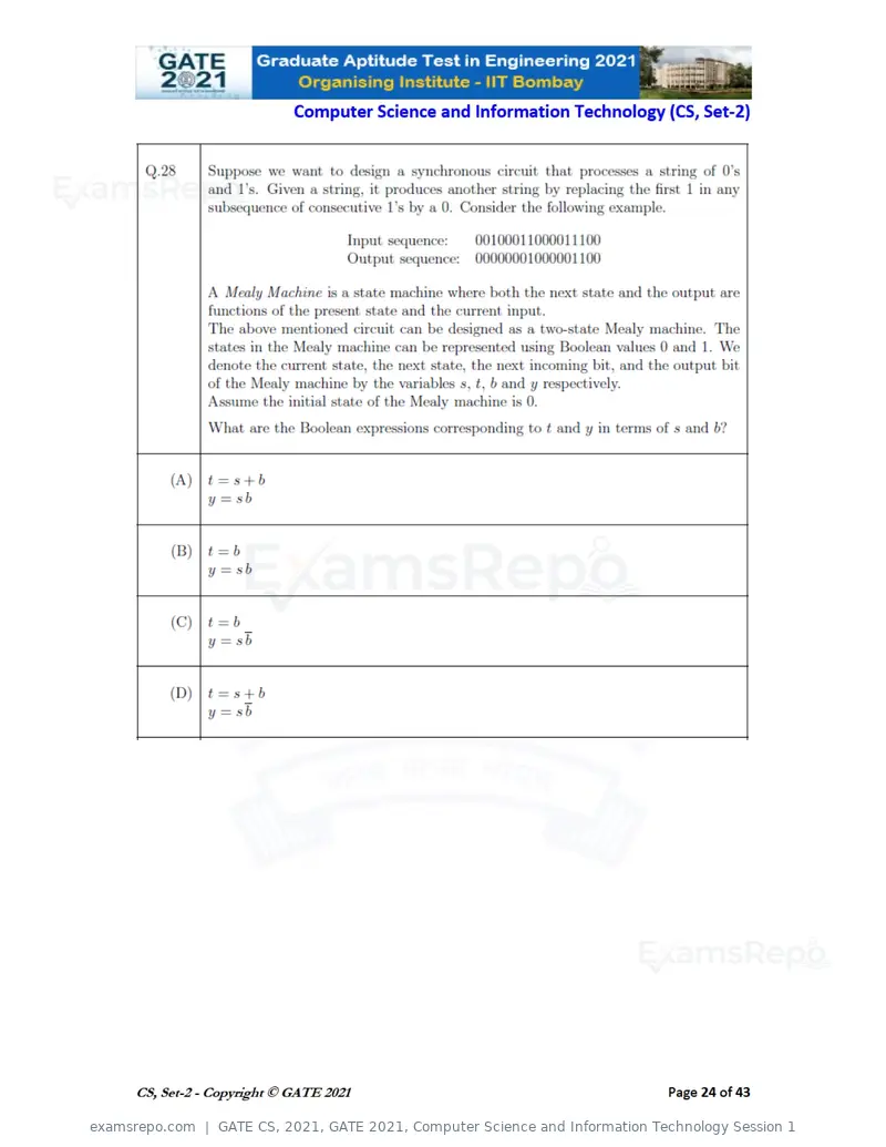 GATE CS 2021 question paper, GATE 2021, Computer Science and Information Technology Session 1, page 69 of 91