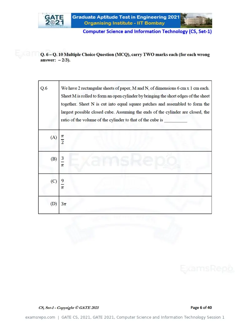 GATE CS 2021 question paper, GATE 2021, Computer Science and Information Technology Session 1, page 7 of 91