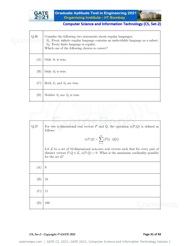 GATE CS 2021 question paper, GATE 2021, Computer Science and Information Technology Session 1, page 76 of 91