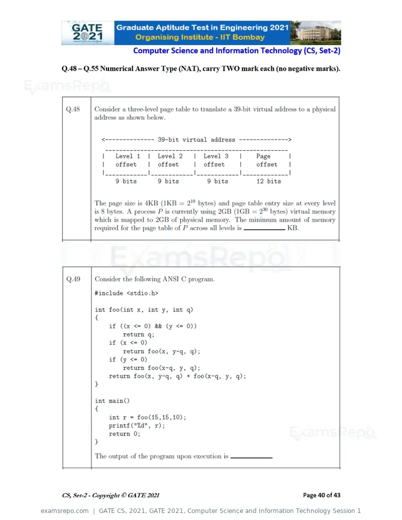 GATE CS 2021 question paper, GATE 2021, Computer Science and Information Technology Session 1, page 85 of 91