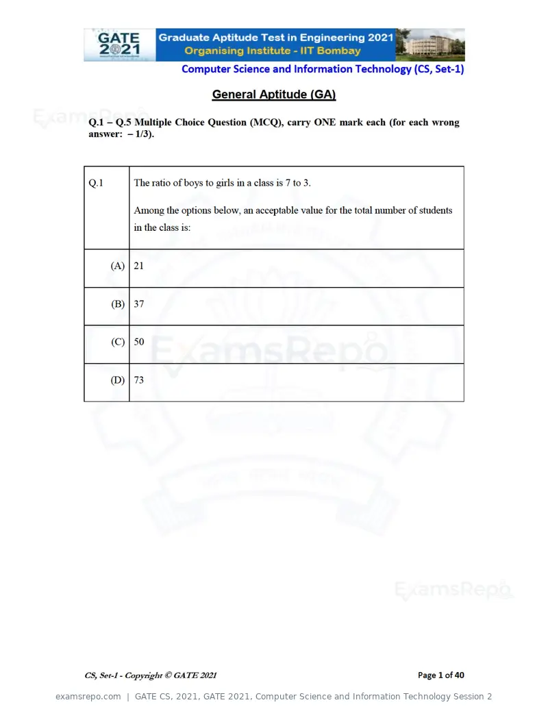 GATE CS 2021 question paper, GATE 2021, Computer Science and Information Technology Session 2, page 2 of 91