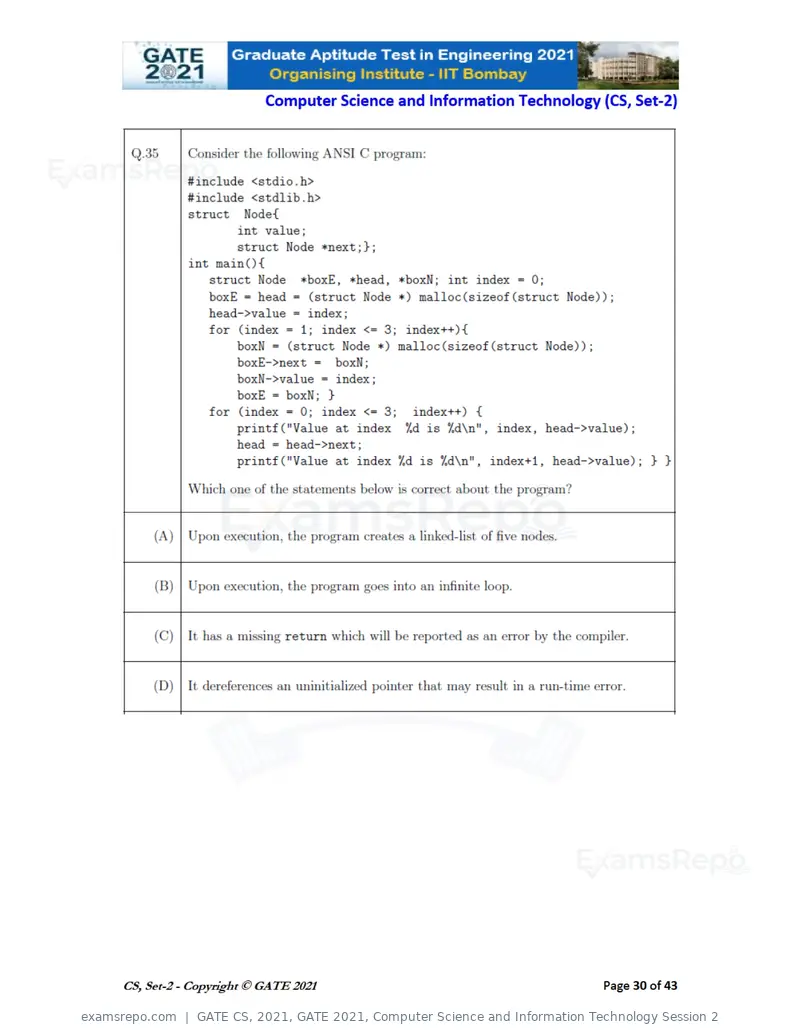 GATE CS 2021 question paper, GATE 2021, Computer Science and Information Technology Session 2, page 75 of 91