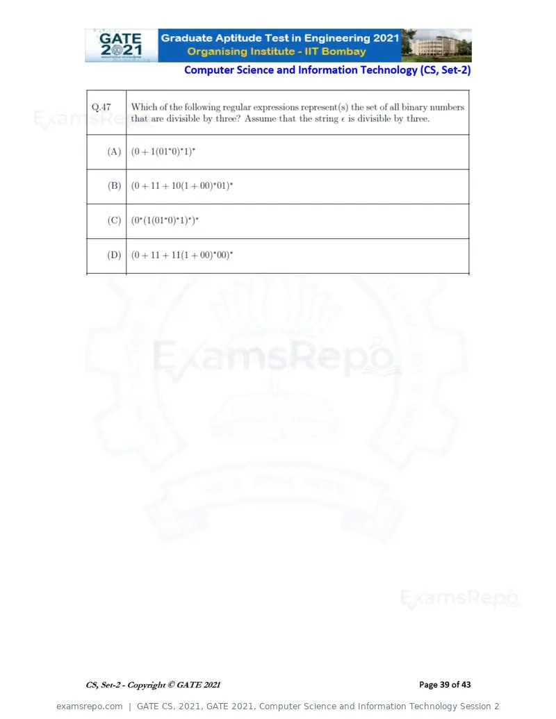 GATE CS 2021 question paper, GATE 2021, Computer Science and Information Technology Session 2, page 84 of 91