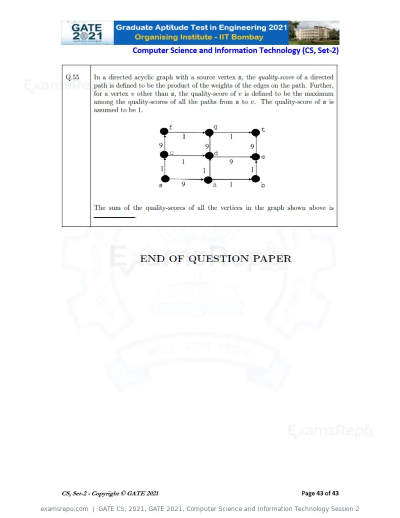 GATE CS 2021 question paper, GATE 2021, Computer Science and Information Technology Session 2, page 88 of 91