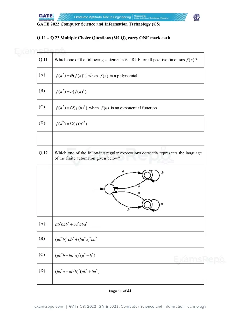 GATE CS 2022 question paper, GATE 2022, Computer Science and Information Technology, page 11 of 43