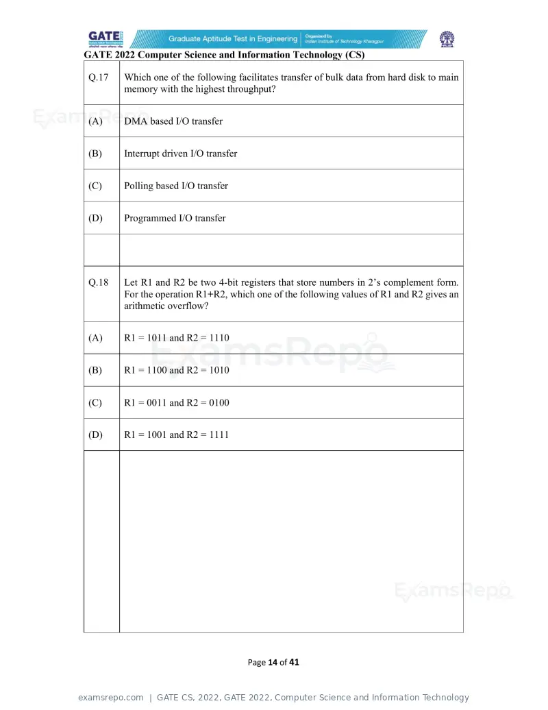 GATE CS 2022 question paper, GATE 2022, Computer Science and Information Technology, page 14 of 43