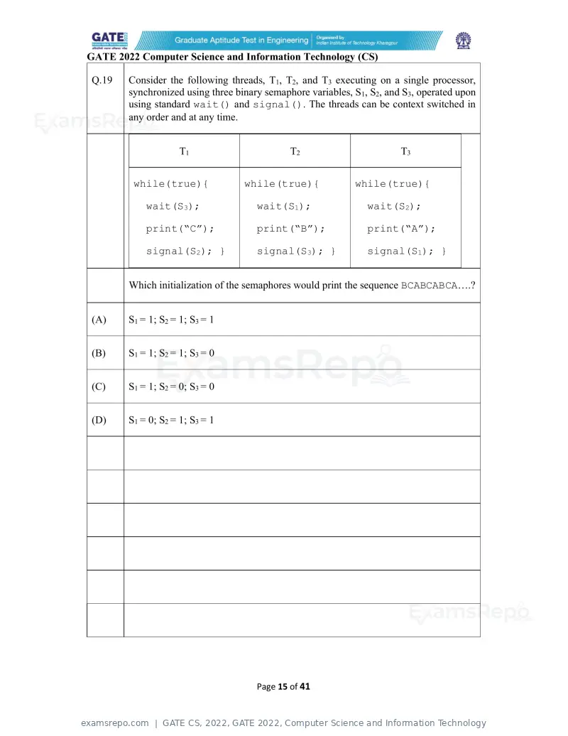 GATE CS 2022 question paper, GATE 2022, Computer Science and Information Technology, page 15 of 43