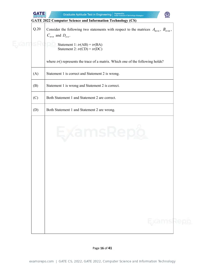 GATE CS 2022 question paper, GATE 2022, Computer Science and Information Technology, page 16 of 43