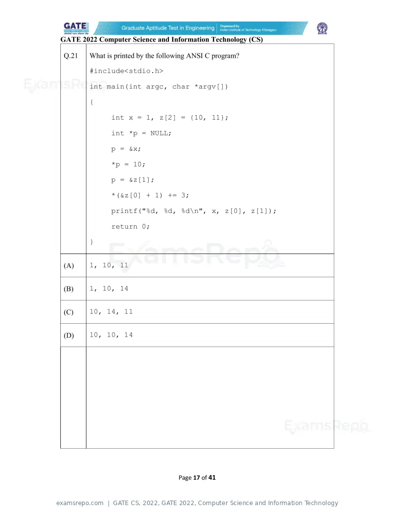 GATE CS 2022 question paper, GATE 2022, Computer Science and Information Technology, page 17 of 43