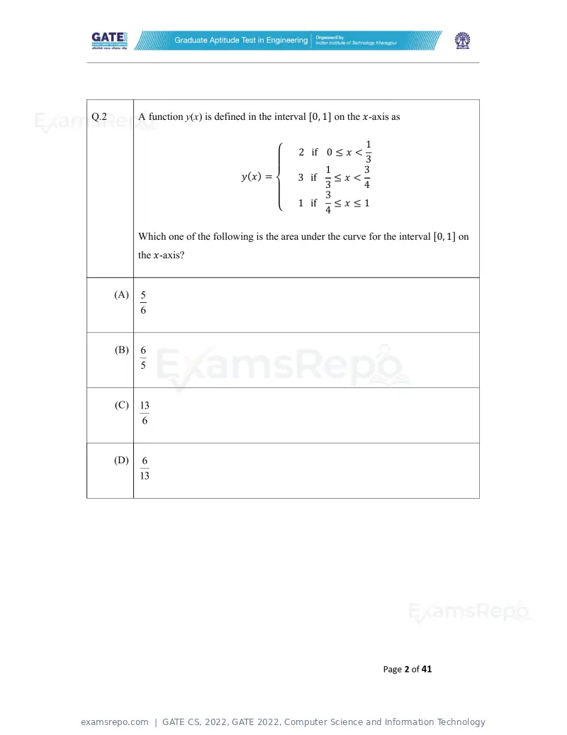 GATE CS 2022 question paper, GATE 2022, Computer Science and Information Technology, page 2 of 43