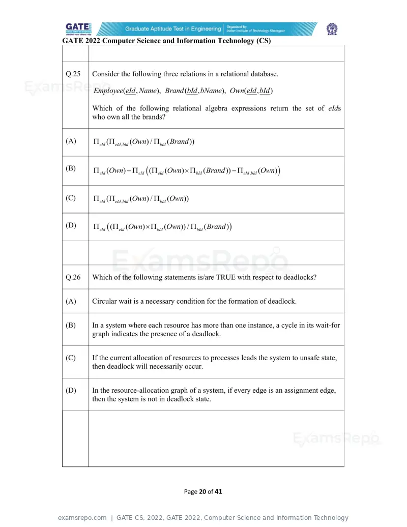GATE CS 2022 question paper, GATE 2022, Computer Science and Information Technology, page 20 of 43