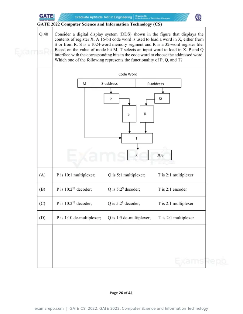 GATE CS 2022 question paper, GATE 2022, Computer Science and Information Technology, page 26 of 43