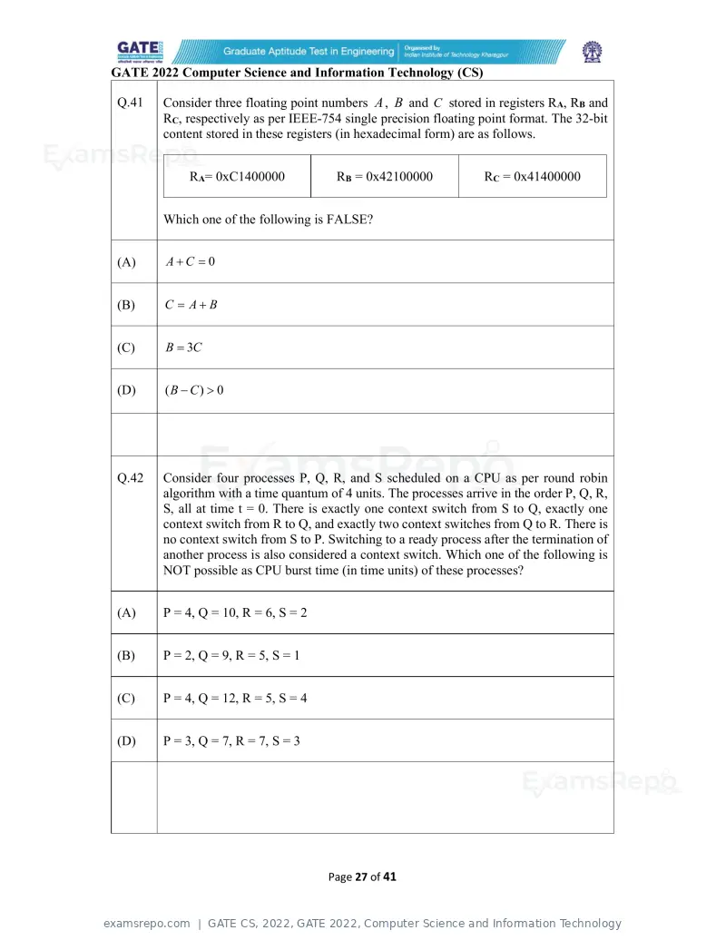 GATE CS 2022 question paper, GATE 2022, Computer Science and Information Technology, page 27 of 43