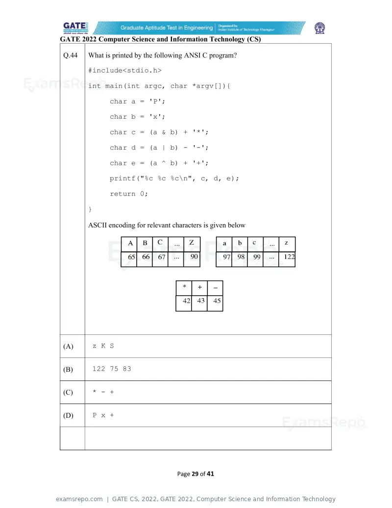 GATE CS 2022 question paper, GATE 2022, Computer Science and Information Technology, page 29 of 43