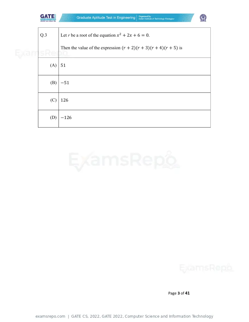 GATE CS 2022 question paper, GATE 2022, Computer Science and Information Technology, page 3 of 43