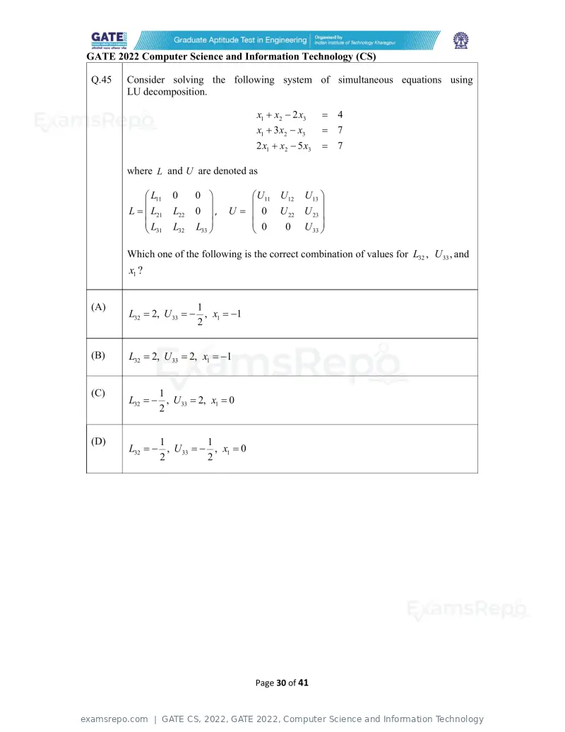 GATE CS 2022 question paper, GATE 2022, Computer Science and Information Technology, page 30 of 43