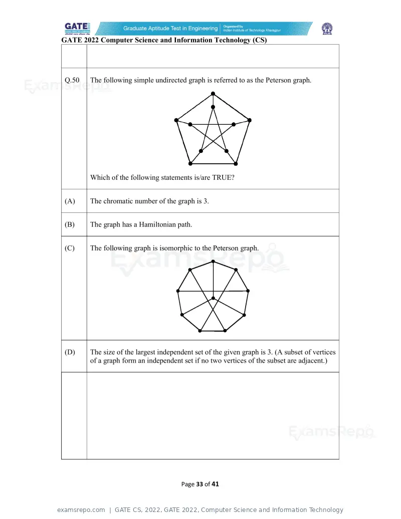 GATE CS 2022 question paper, GATE 2022, Computer Science and Information Technology, page 33 of 43