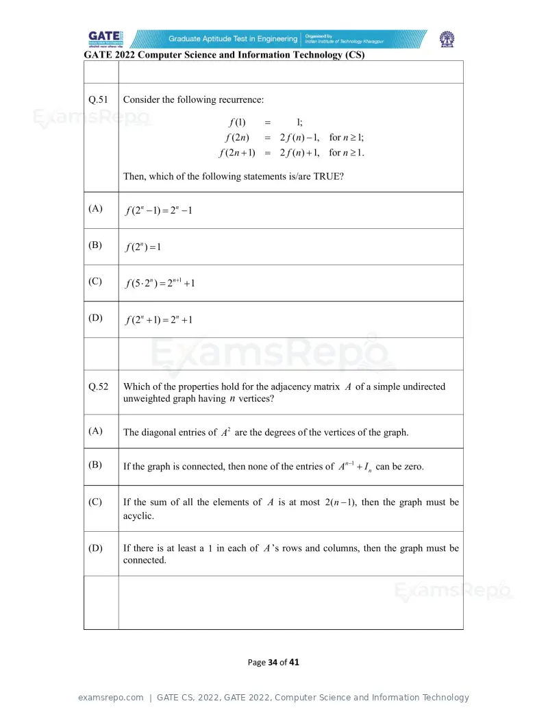 GATE CS 2022 question paper, GATE 2022, Computer Science and Information Technology, page 34 of 43