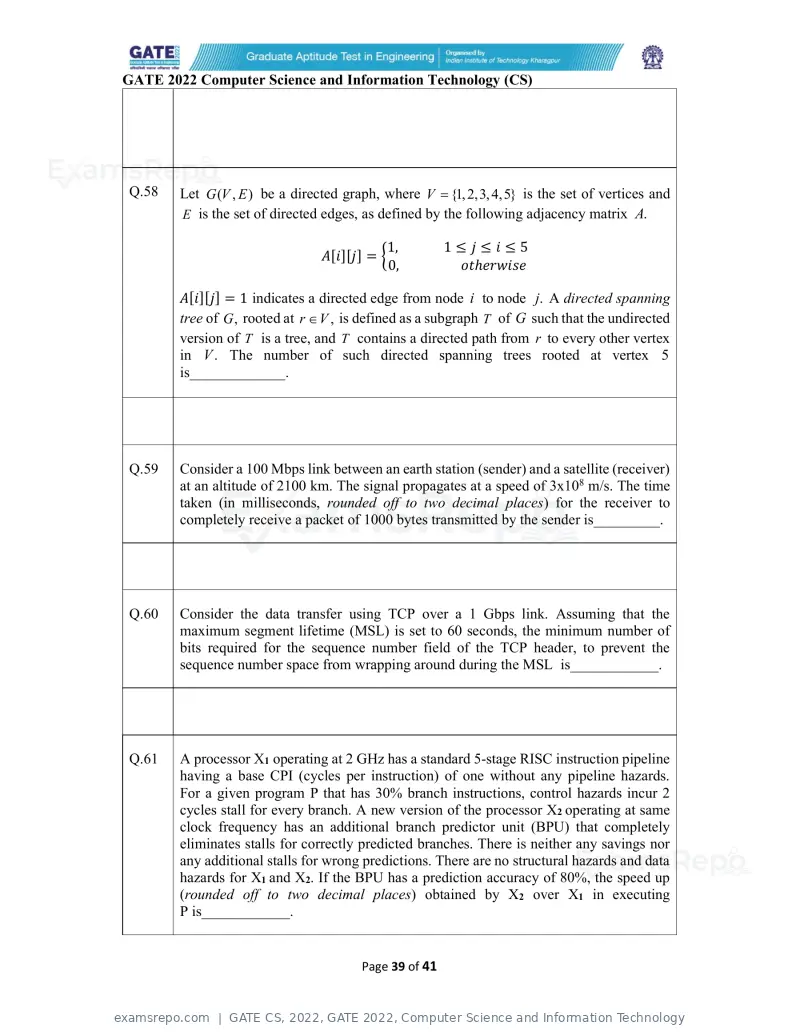 GATE CS 2022 question paper, GATE 2022, Computer Science and Information Technology, page 39 of 43
