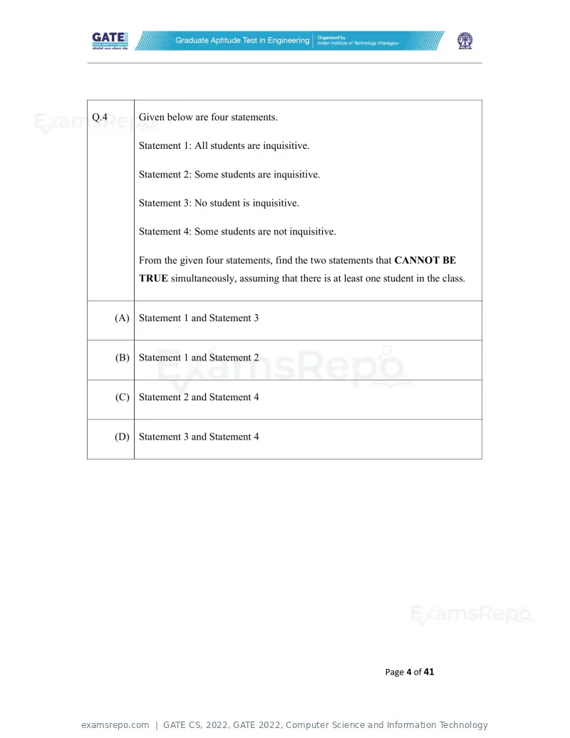 GATE CS 2022 question paper, GATE 2022, Computer Science and Information Technology, page 4 of 43