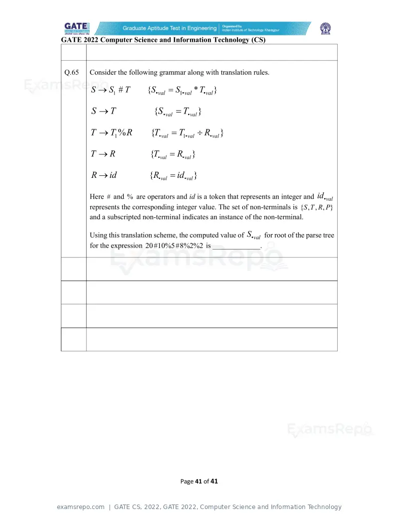 GATE CS 2022 question paper, GATE 2022, Computer Science and Information Technology, page 41 of 43