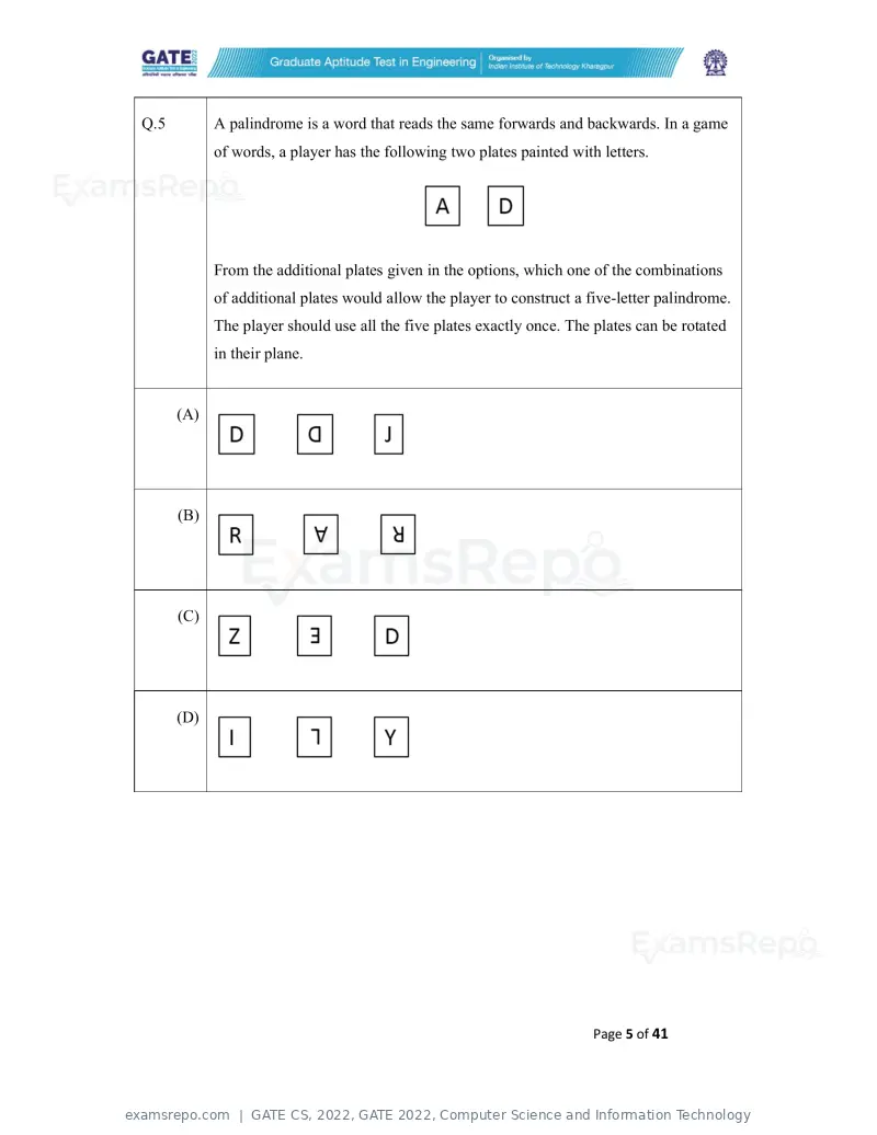 GATE CS 2022 question paper, GATE 2022, Computer Science and Information Technology, page 5 of 43