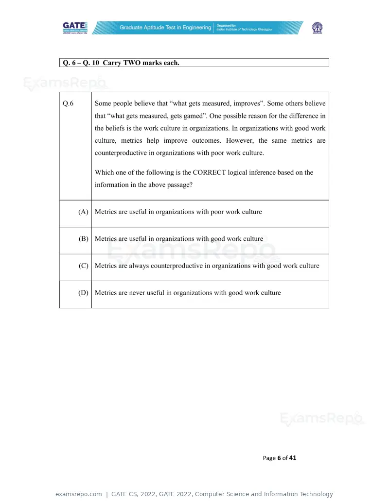 GATE CS 2022 question paper, GATE 2022, Computer Science and Information Technology, page 6 of 43