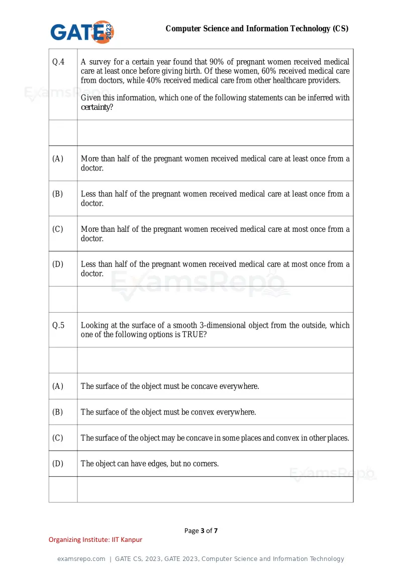 GATE CS 2023 question paper, GATE 2023, Computer Science and Information Technology, page 3 of 69