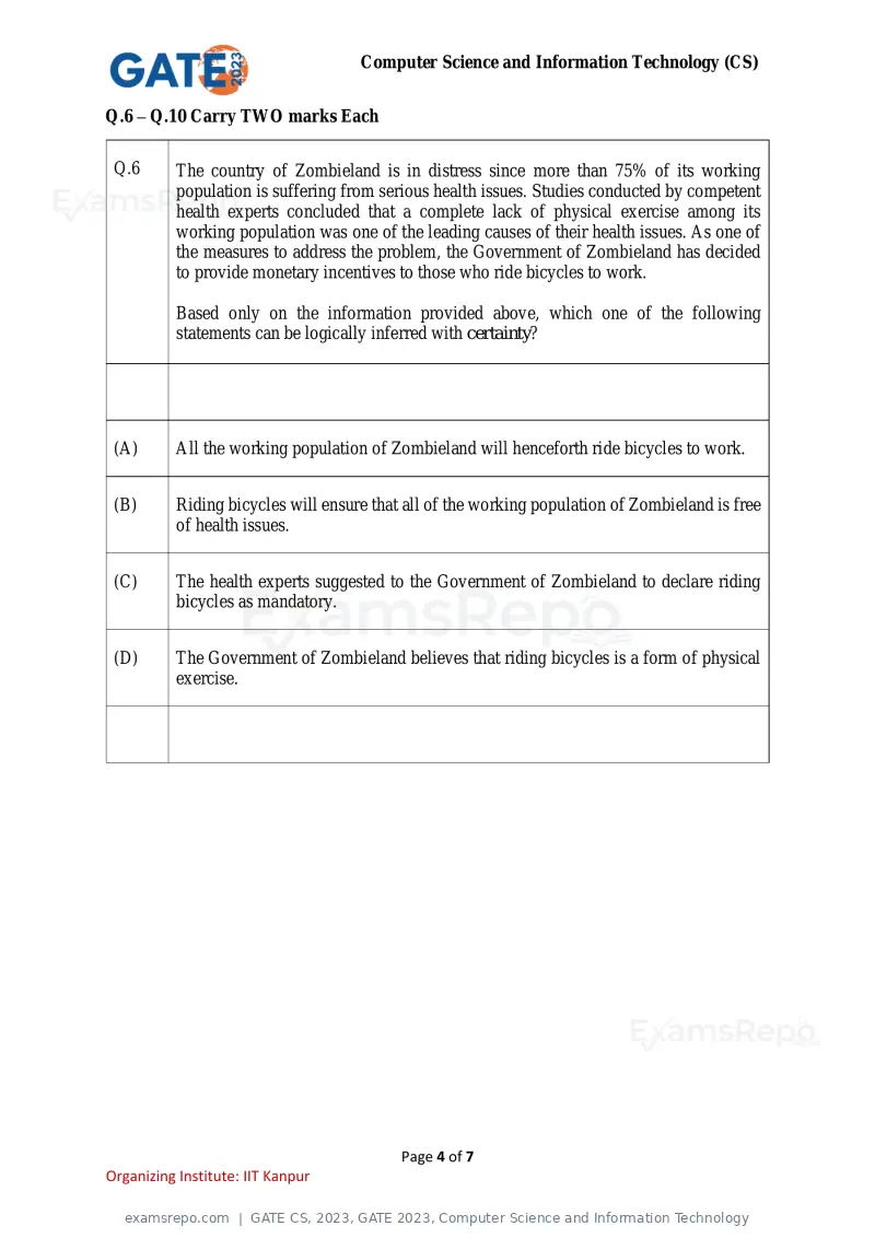 GATE CS 2023 question paper, GATE 2023, Computer Science and Information Technology, page 4 of 69