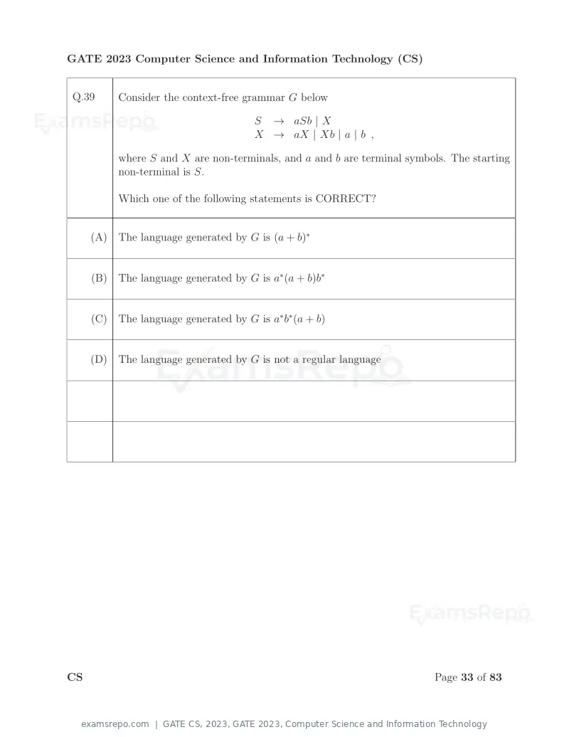 GATE CS 2023 question paper, GATE 2023, Computer Science and Information Technology, page 40 of 69