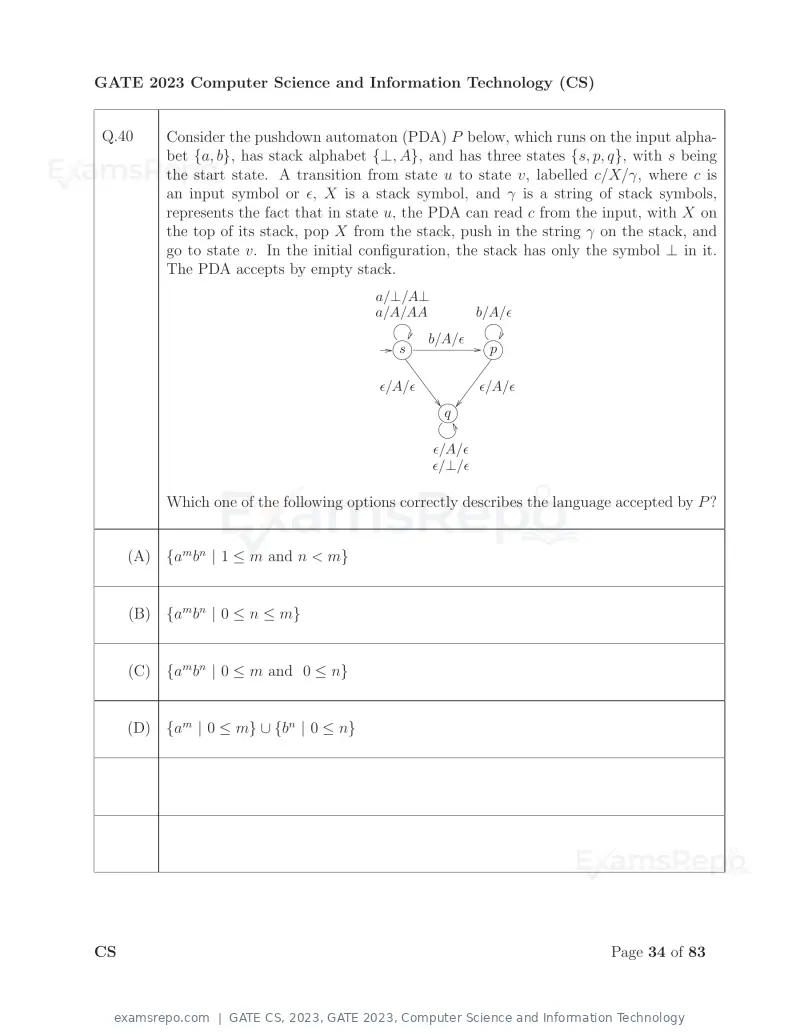GATE CS 2023 question paper, GATE 2023, Computer Science and Information Technology, page 41 of 69