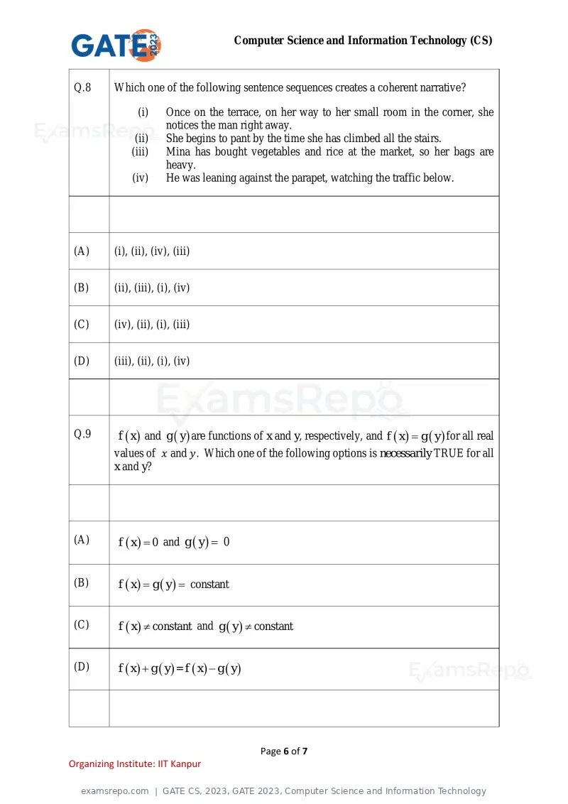 GATE CS 2023 question paper, GATE 2023, Computer Science and Information Technology, page 6 of 69