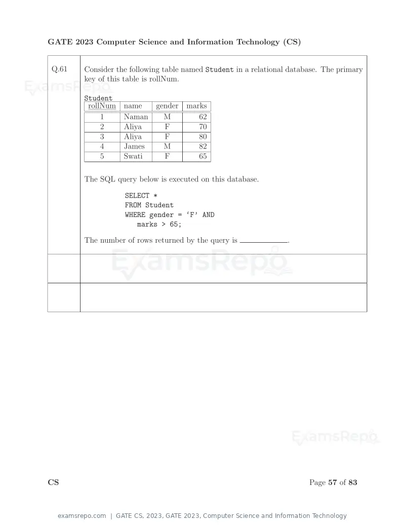 GATE CS 2023 question paper, GATE 2023, Computer Science and Information Technology, page 64 of 69