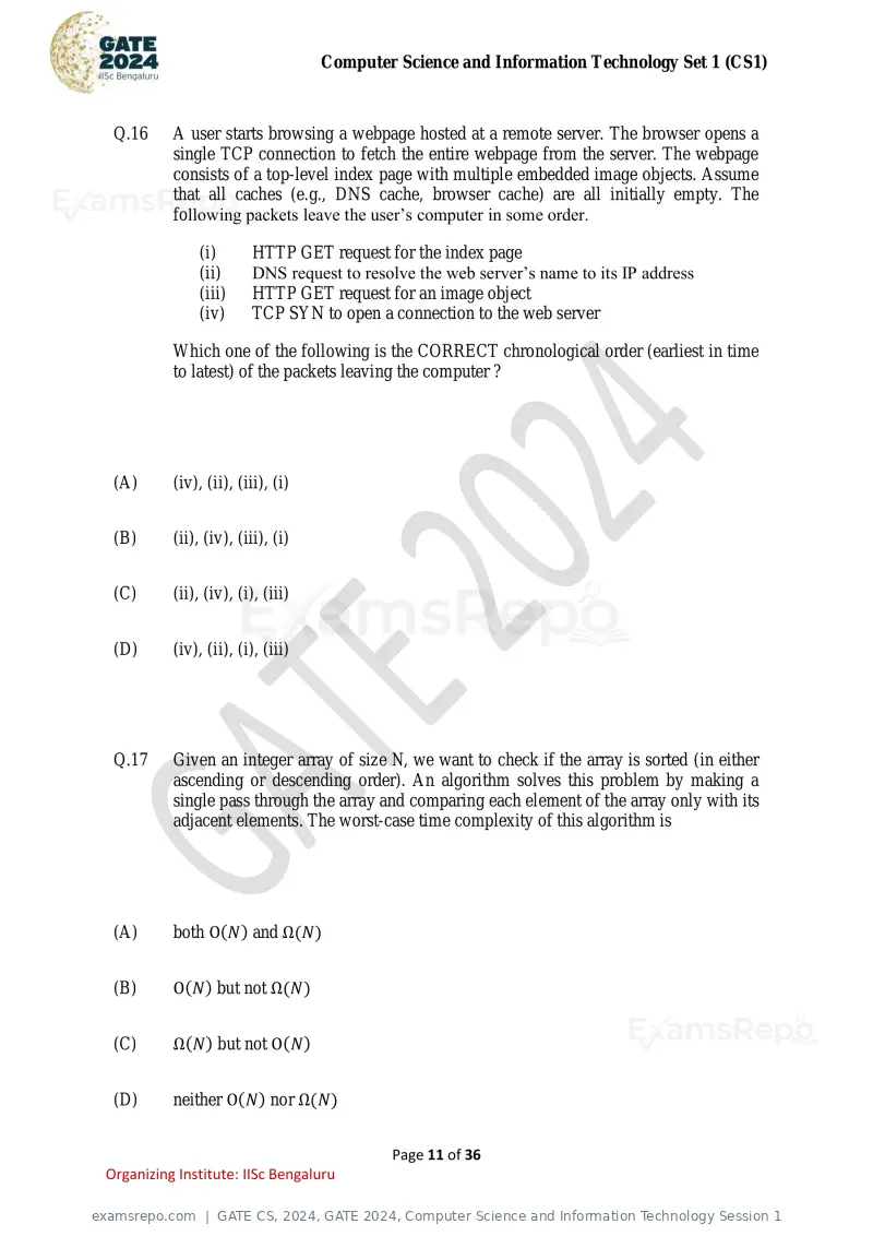 GATE CS 2024 question paper, GATE 2024, Computer Science and Information Technology Session 1, page 11 of 36