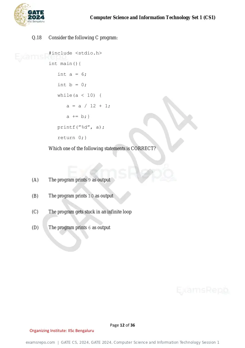 GATE CS 2024 question paper, GATE 2024, Computer Science and Information Technology Session 1, page 12 of 36