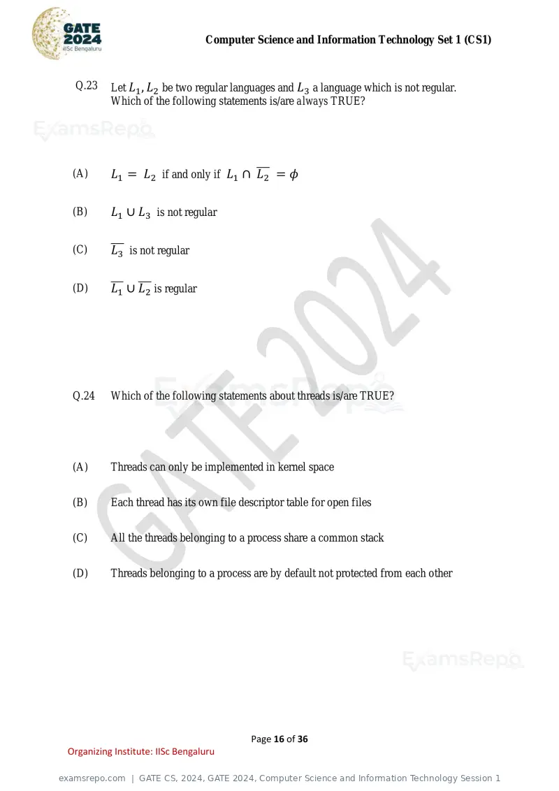 GATE CS 2024 question paper, GATE 2024, Computer Science and Information Technology Session 1, page 16 of 36