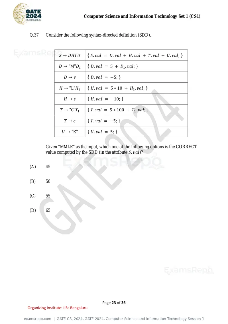 GATE CS 2024 question paper, GATE 2024, Computer Science and Information Technology Session 1, page 23 of 36