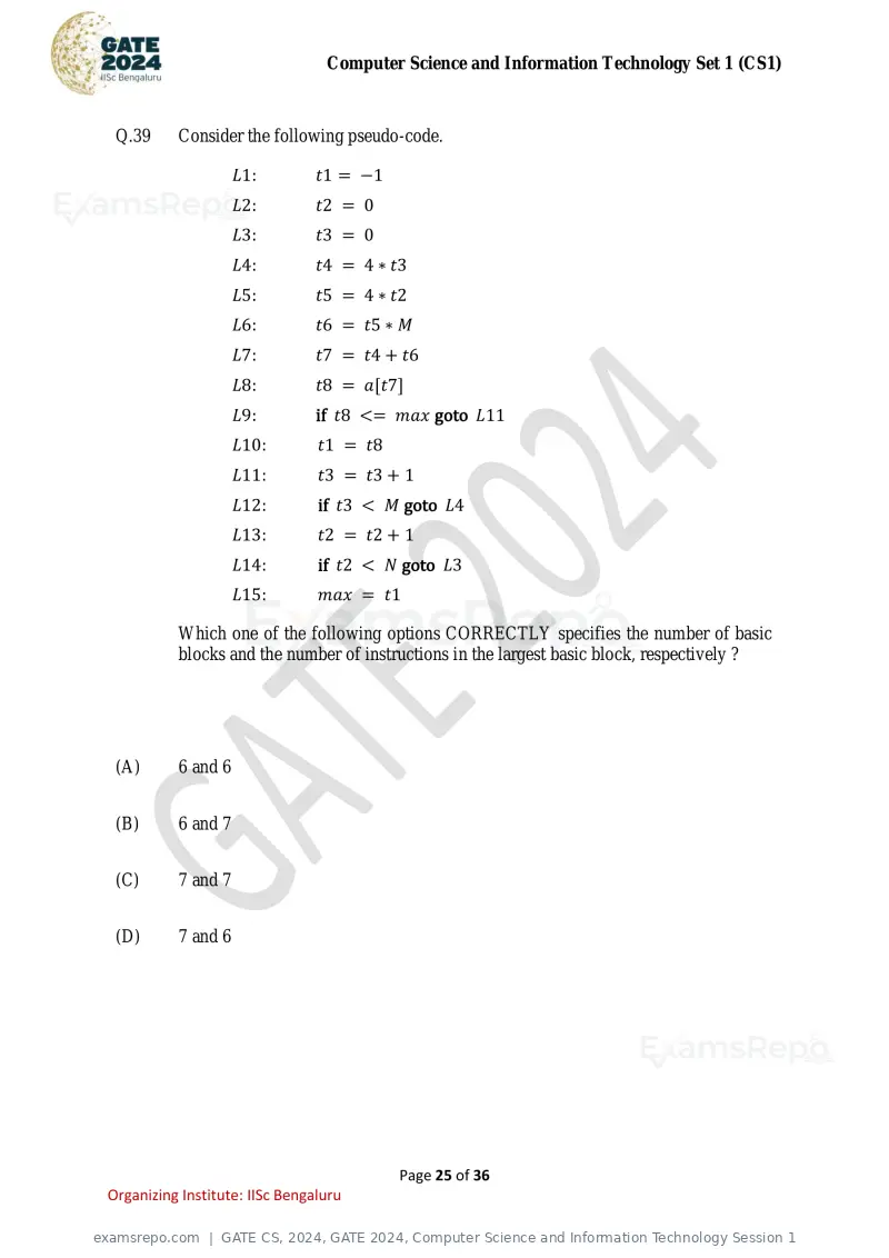 GATE CS 2024 question paper, GATE 2024, Computer Science and Information Technology Session 1, page 25 of 36
