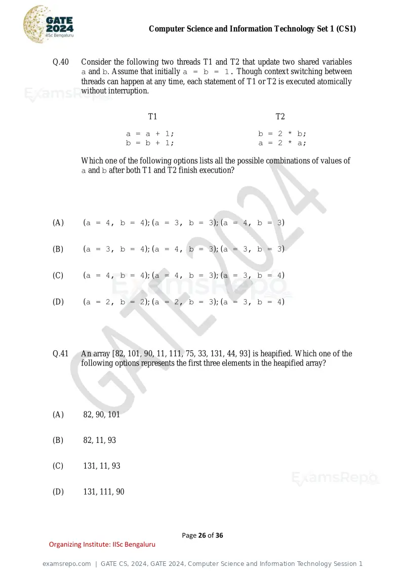 GATE CS 2024 question paper, GATE 2024, Computer Science and Information Technology Session 1, page 26 of 36