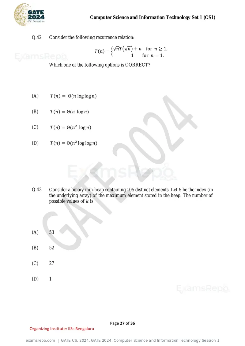 GATE CS 2024 question paper, GATE 2024, Computer Science and Information Technology Session 1, page 27 of 36