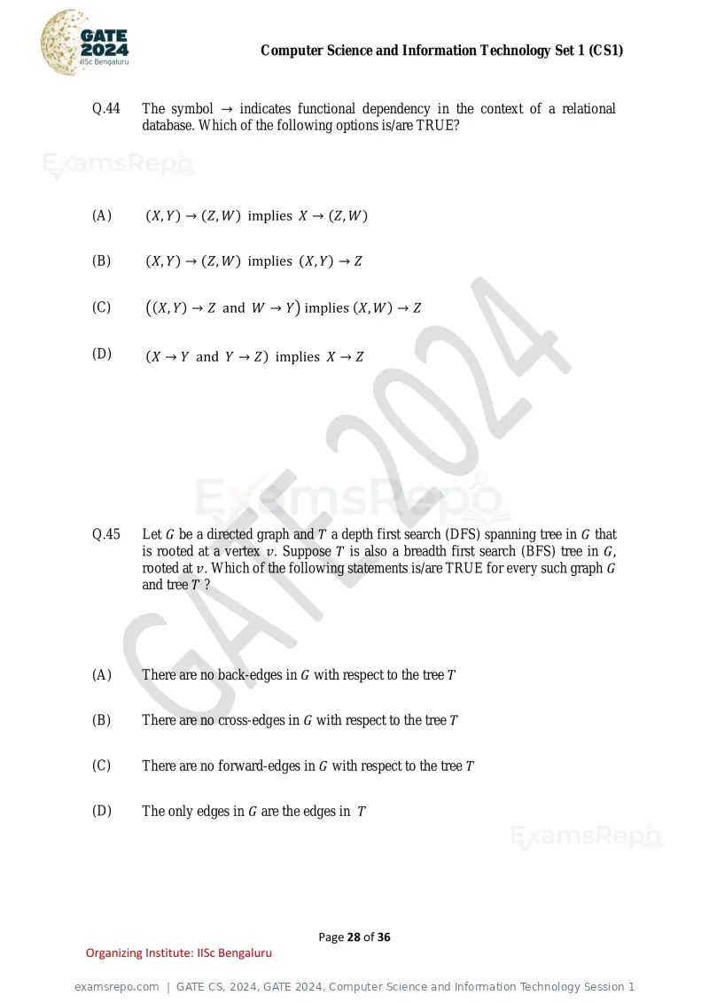 GATE CS 2024 question paper, GATE 2024, Computer Science and Information Technology Session 1, page 28 of 36