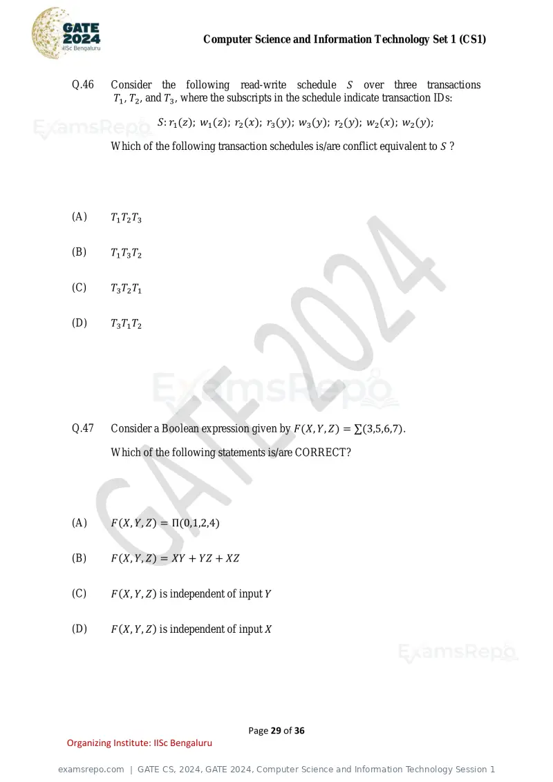 GATE CS 2024 question paper, GATE 2024, Computer Science and Information Technology Session 1, page 29 of 36