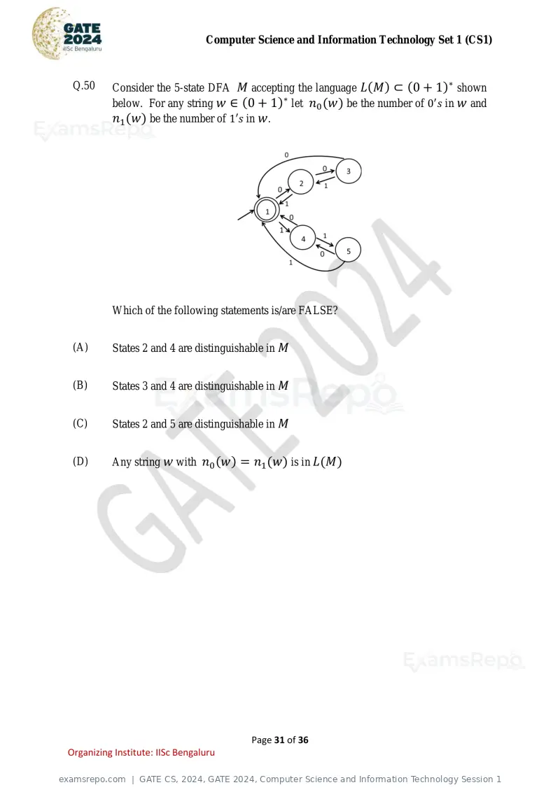 GATE CS 2024 question paper, GATE 2024, Computer Science and Information Technology Session 1, page 31 of 36