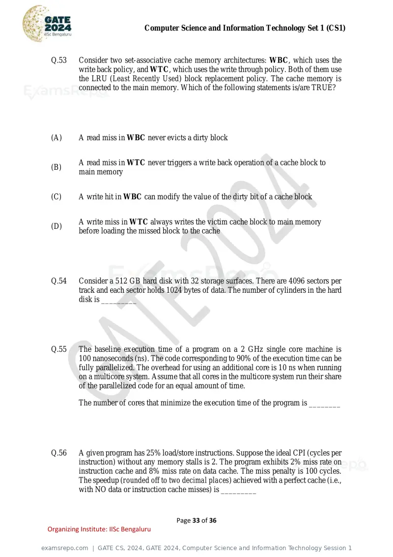GATE CS 2024 question paper, GATE 2024, Computer Science and Information Technology Session 1, page 33 of 36
