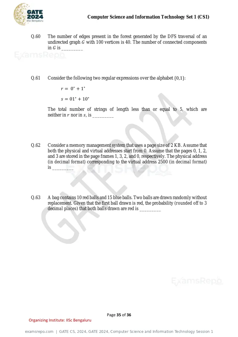 GATE CS 2024 question paper, GATE 2024, Computer Science and Information Technology Session 1, page 35 of 36