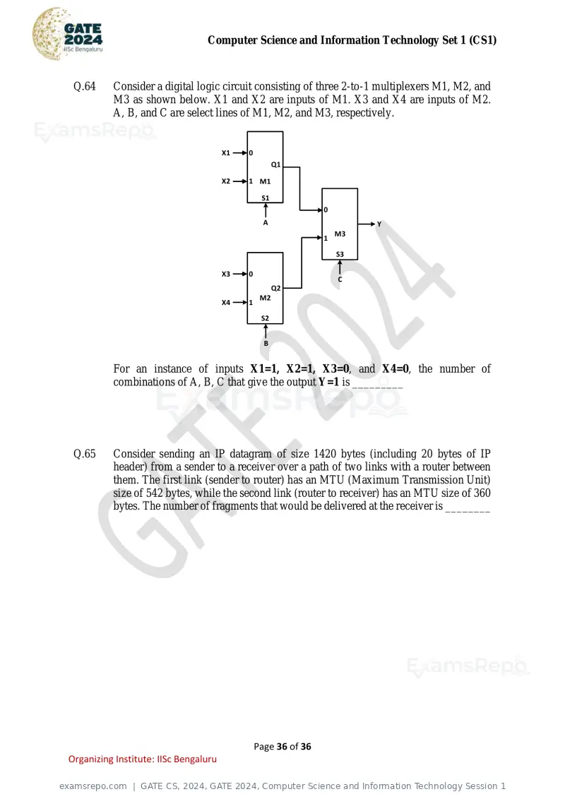 GATE CS 2024 question paper, GATE 2024, Computer Science and Information Technology Session 1, page 36 of 36